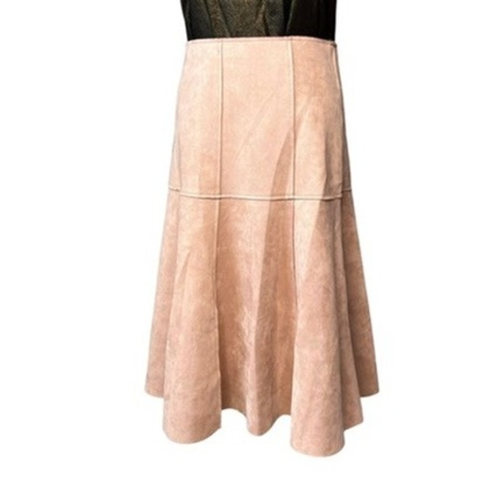 Favlux Fawn Tan Faux Suede Seamed Trumpet Skirt MEDIUM Neutral‎ Earth Tones NWT
